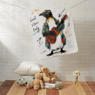 Good Vibes Only Beach Penguin Playing Ukulele Baby Blanket