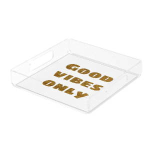 Good Vibes Only   Black and Golden Glitter  Acrylic Tray