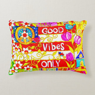 Good Vibes Only, Boho Peace Sign, Daisies, Flag, Accent Pillow