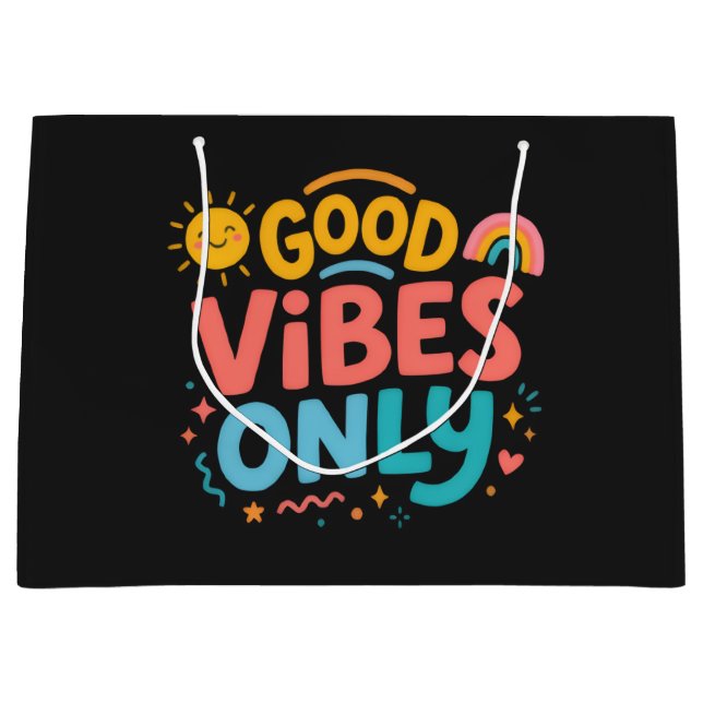 Good Vibes Only colorful black Gift Bag  (Front)