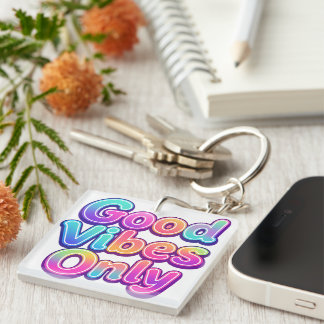 Good Vibes Only Colorful Typography Gift Design Keychain