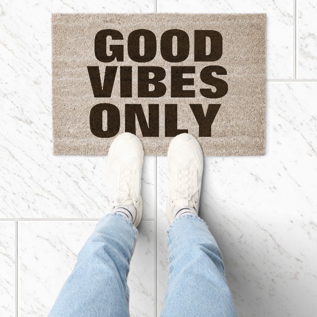 "Good Vibes Only" cool typographic coir doormat Fiber Doormat (Insitu)