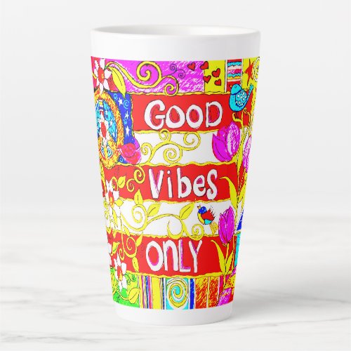 Good Vibes Only Daisies Peace sign Flag Stars Latte Mug