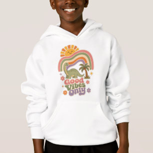 Good Vibes Only Dinosaur Retro Boho Rainbow Dino Hoodie