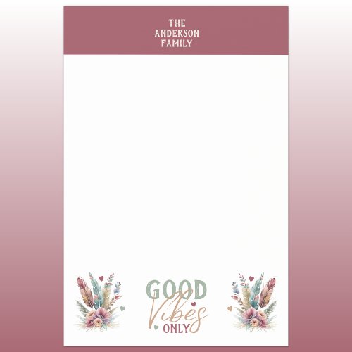 Good vibes only family name floral post_it notes
