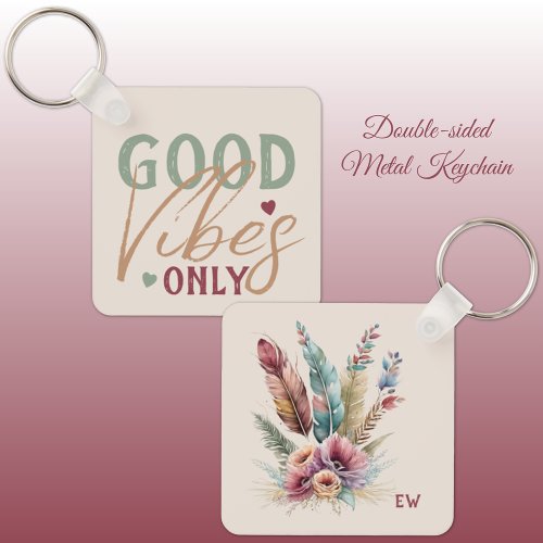 Good vibes only floral love hearts keychain