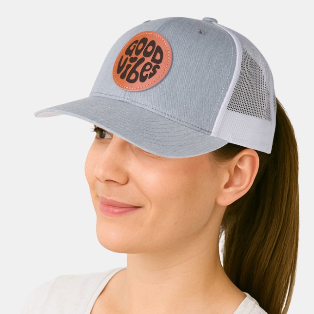 Good Vibes Only fun motivational quote  Leather Patch Hat (Female)