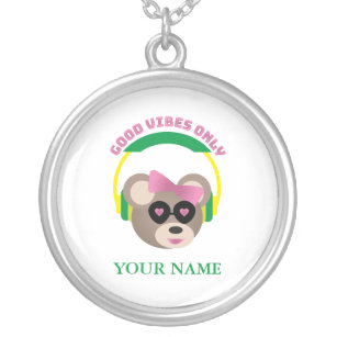 Good Vibes Only Funny Bear Silver Plated Necklace