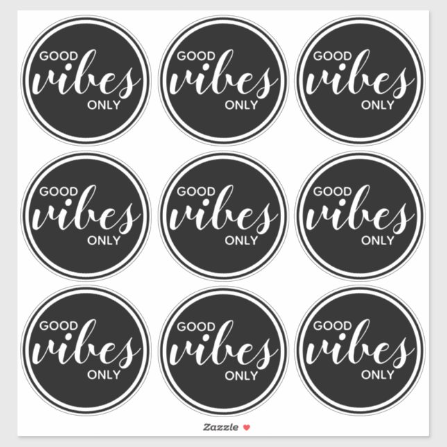 Good Vibes Only Inspirational Quote Black & White Sticker (Sheet)