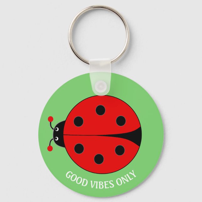 Good Vibes Only Lady Bug on Lime Green Keychain (Front)