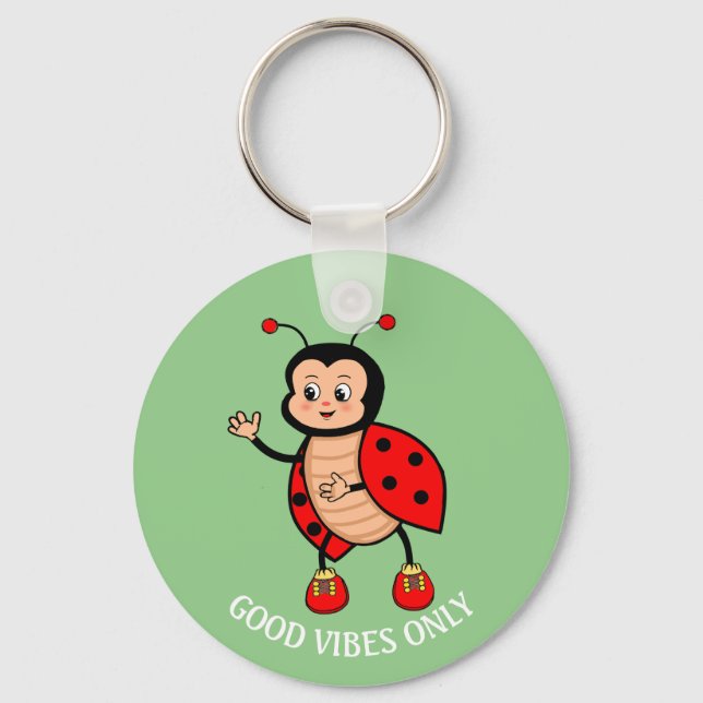 Good Vibes Only Ladybug on Green Keychain (Front)
