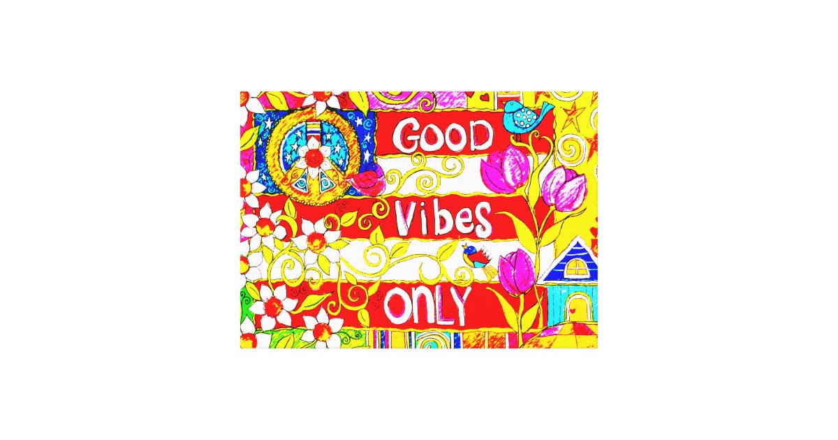 Good Vibes Only Peace Sign Flag Daisies Hearts Canvas Print