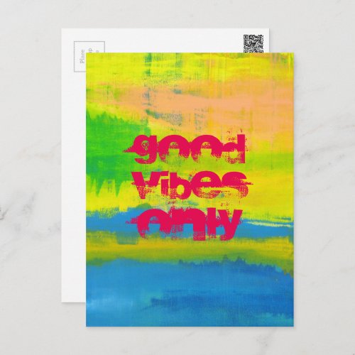 Good Vibes Only _ Pink Blue Yellow Abstract Art Postcard