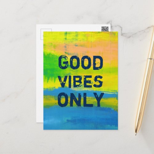 Good Vibes Only _ Pink Blue Yellow Abstract Art Postcard