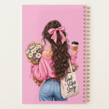 Good Vibes Only Pink Girl Spiral Planner