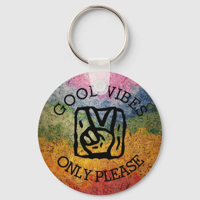 Good Vibes Only Please Peace Rainbow Keychain (Front)