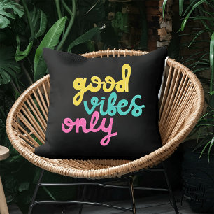 Good Vibes Only   Positivity Groovy Colorful Black Throw Pillow