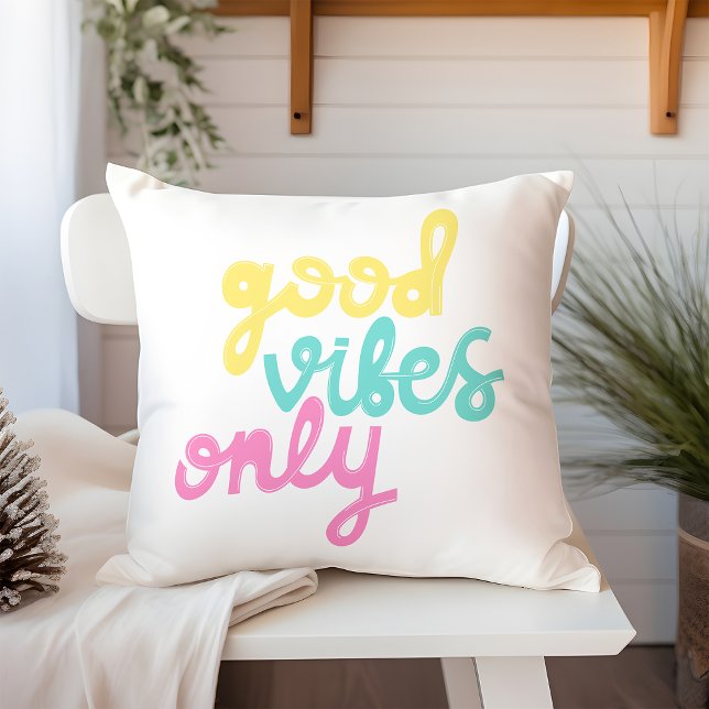 Good Vibes Only | Positivity Groovy Colorful Throw Pillow (Creator Uploaded)