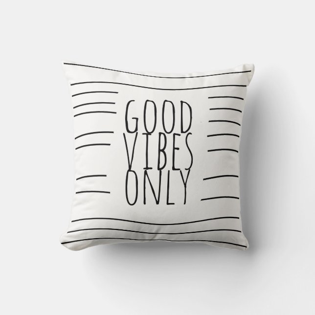 good vibes only quote black and white modern chic throw pillow (Front)