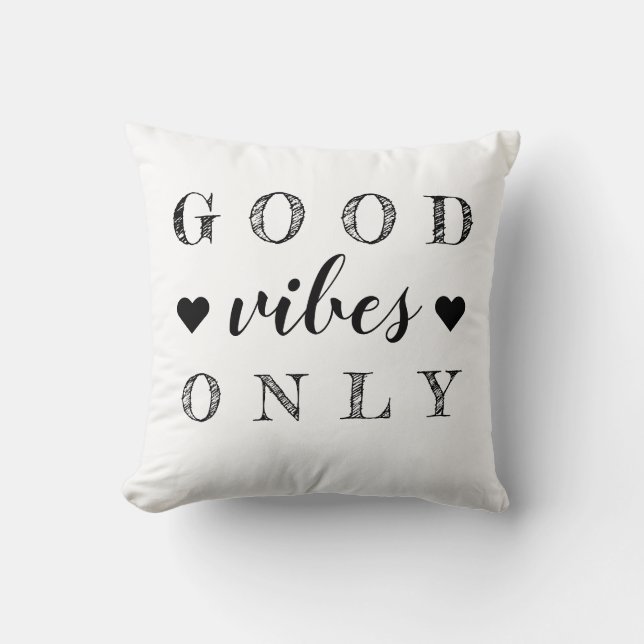 Good Vibes Only Quote Black White Reversible Throw Pillow (Front)