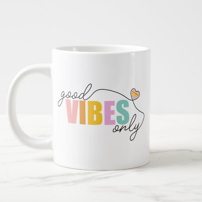 Good Vibes Only Rainbow Heart Giant Coffee Mug (Left)