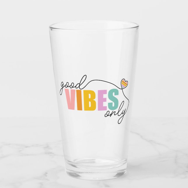 Good Vibes Only Rainbow Heart Glass (Front)