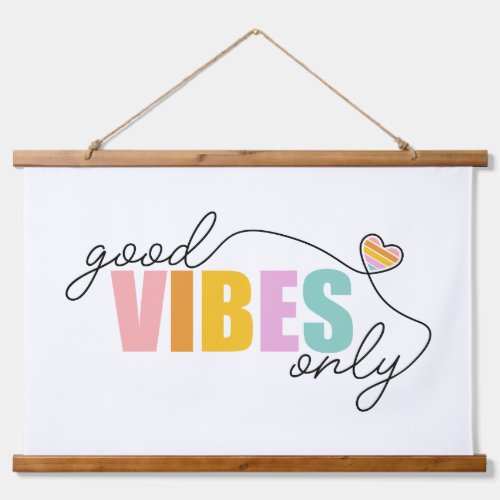 Good Vibes Only Rainbow Heart Hanging Tapestry