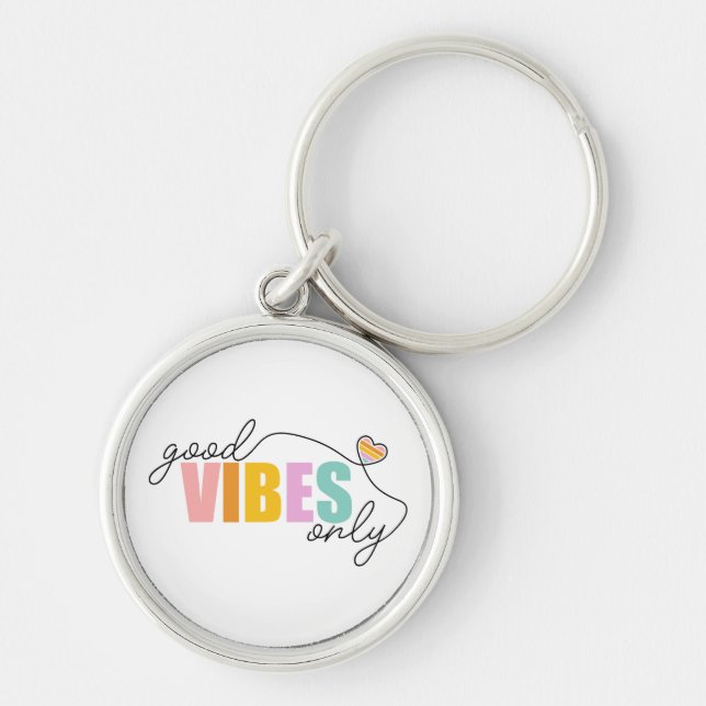 Good Vibes Only Rainbow Heart Keychain (Front)