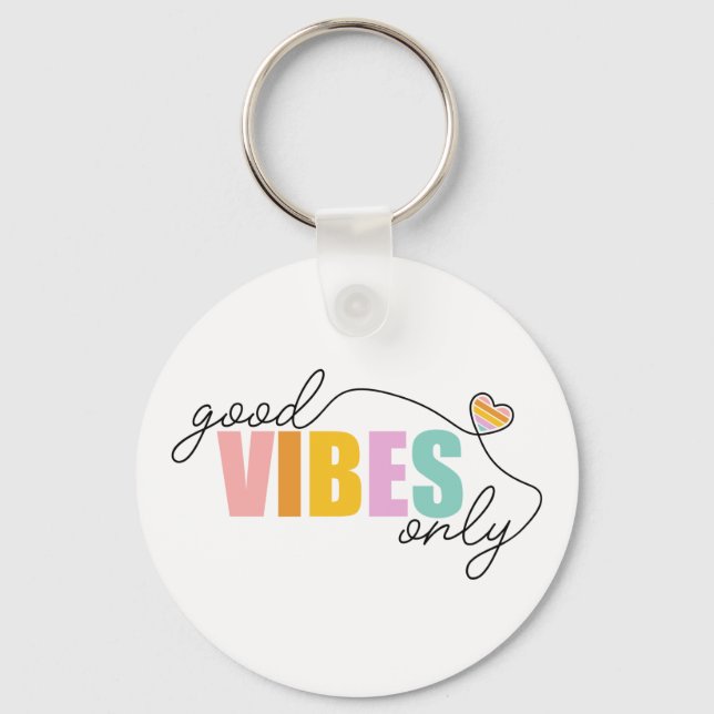 Good Vibes Only Rainbow Heart Keychain (Front)