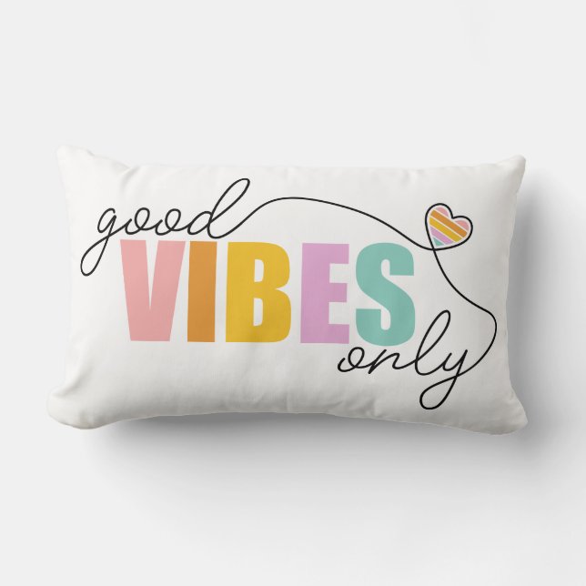Good Vibes Only Rainbow Heart Lumbar Pillow (Front)