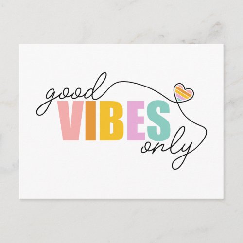 Good Vibes Only Rainbow Heart Postcard