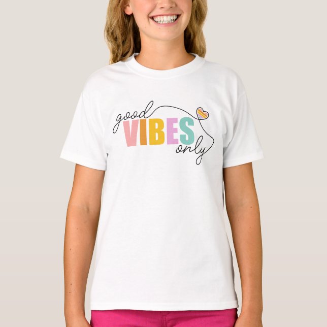 Good Vibes Only Rainbow Heart T-Shirt (Front)