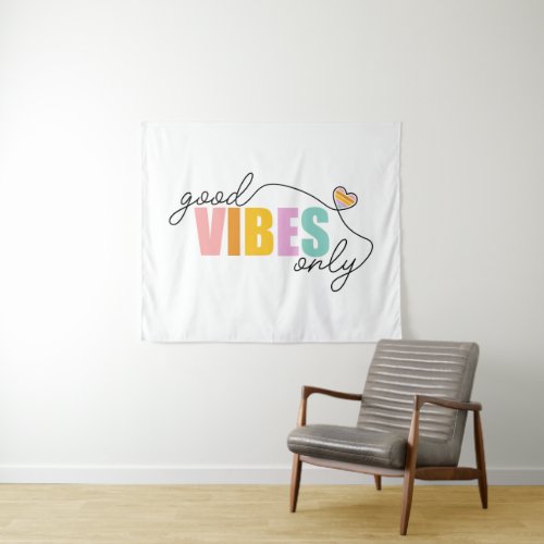 Good Vibes Only Rainbow Heart Tapestry