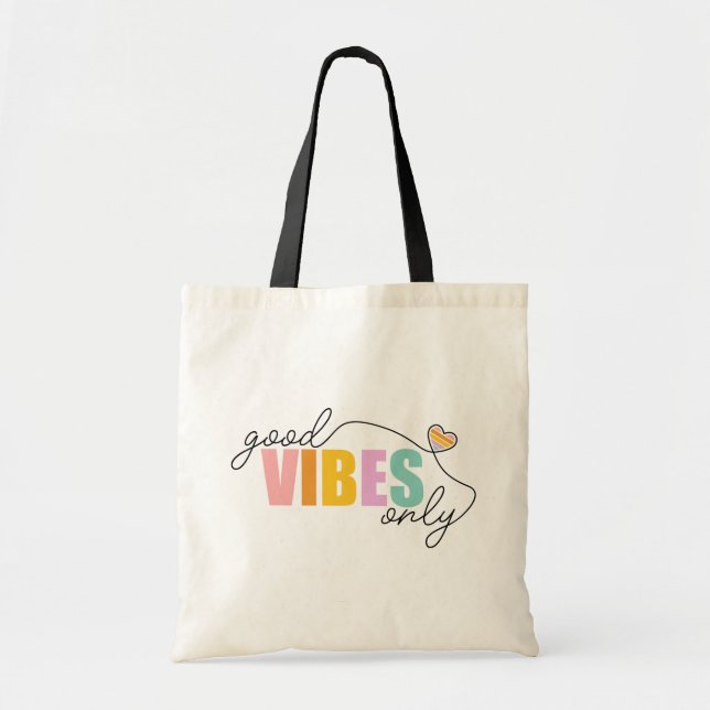 Good Vibes Only Rainbow Heart Tote Bag (Front)