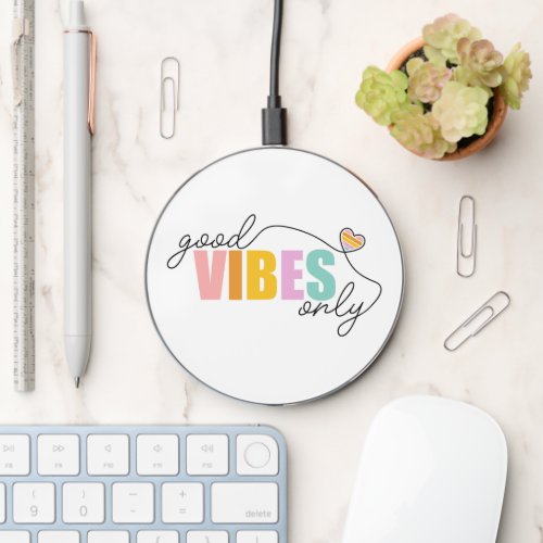 Good Vibes Only Rainbow Heart Wireless Charger