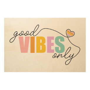 Good Vibes Only Rainbow Heart Wood Wall Art