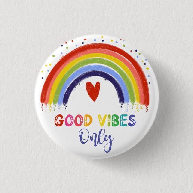 good vibes only rainbow mental health card keychai button (Front)