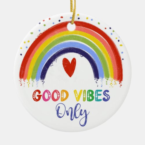 good vibes only rainbow mental health card keychai ceramic ornament