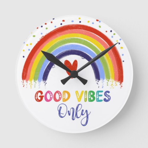 good vibes only rainbow mental health card keychai round clock