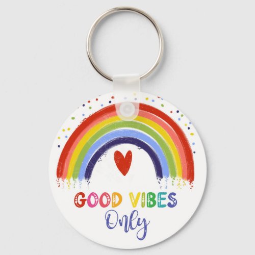 good vibes only rainbow mental health card keychain