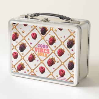 Good Vibes Only Raspberry & Blackberry Pattern Met Metal Lunch Box