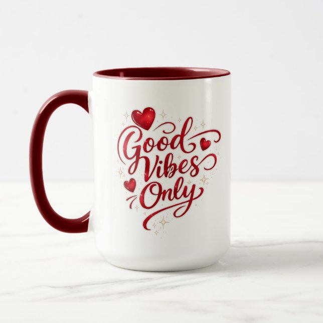Good Vibes Only Red Heart Positive Quote Classic  Mug (Left)