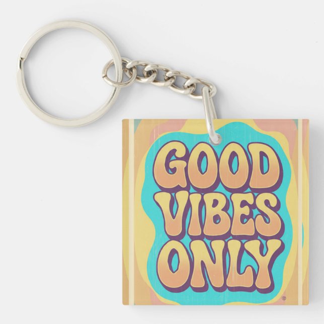 Good vibes only retro groovy style keychain (Front)