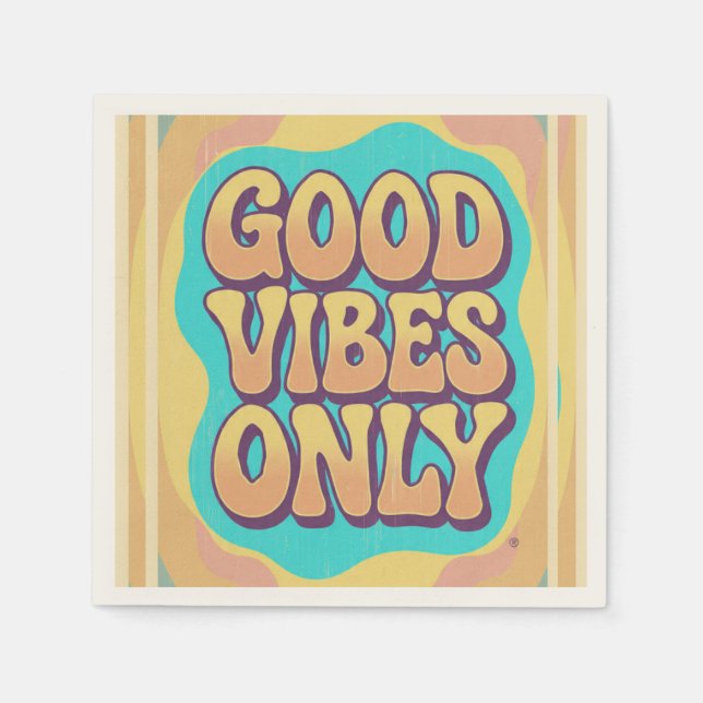Good vibes only retro groovy style napkins (Front)