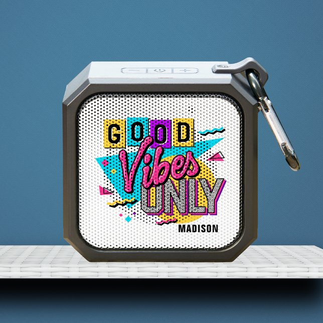 Good Vibes Only Retro Memphis Personalized Name Bluetooth Speaker (Creator Uploaded)