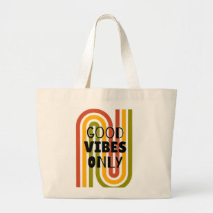 'Good Vibes Only' Retro Rainbow Large Tote Bag