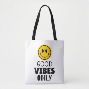 'Good Vibes Only' Retro Smiley Face Tote Bag