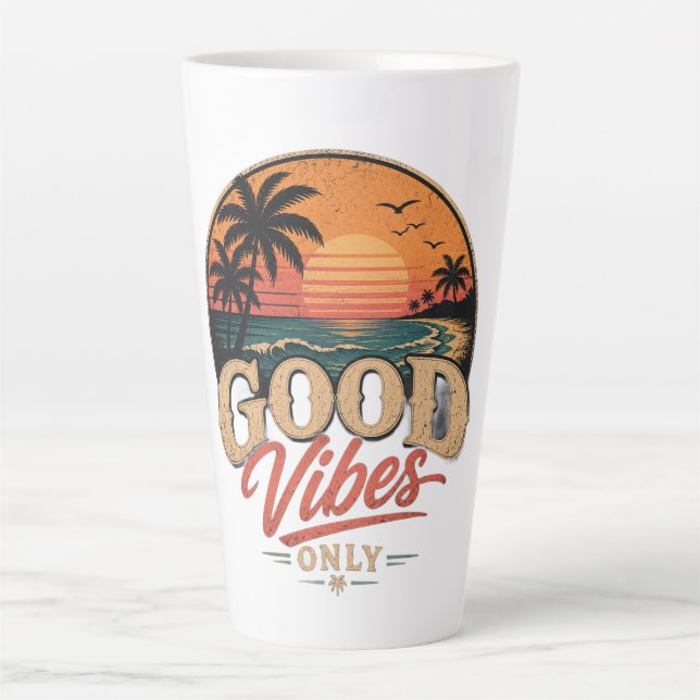 Good Vibes Only Retro Sunset Design Latte Mug (Front)