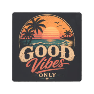 Good Vibes Only Retro Sunset Design Metal Print