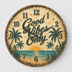 Good Vibes Only Tropical Beach  Large Clock